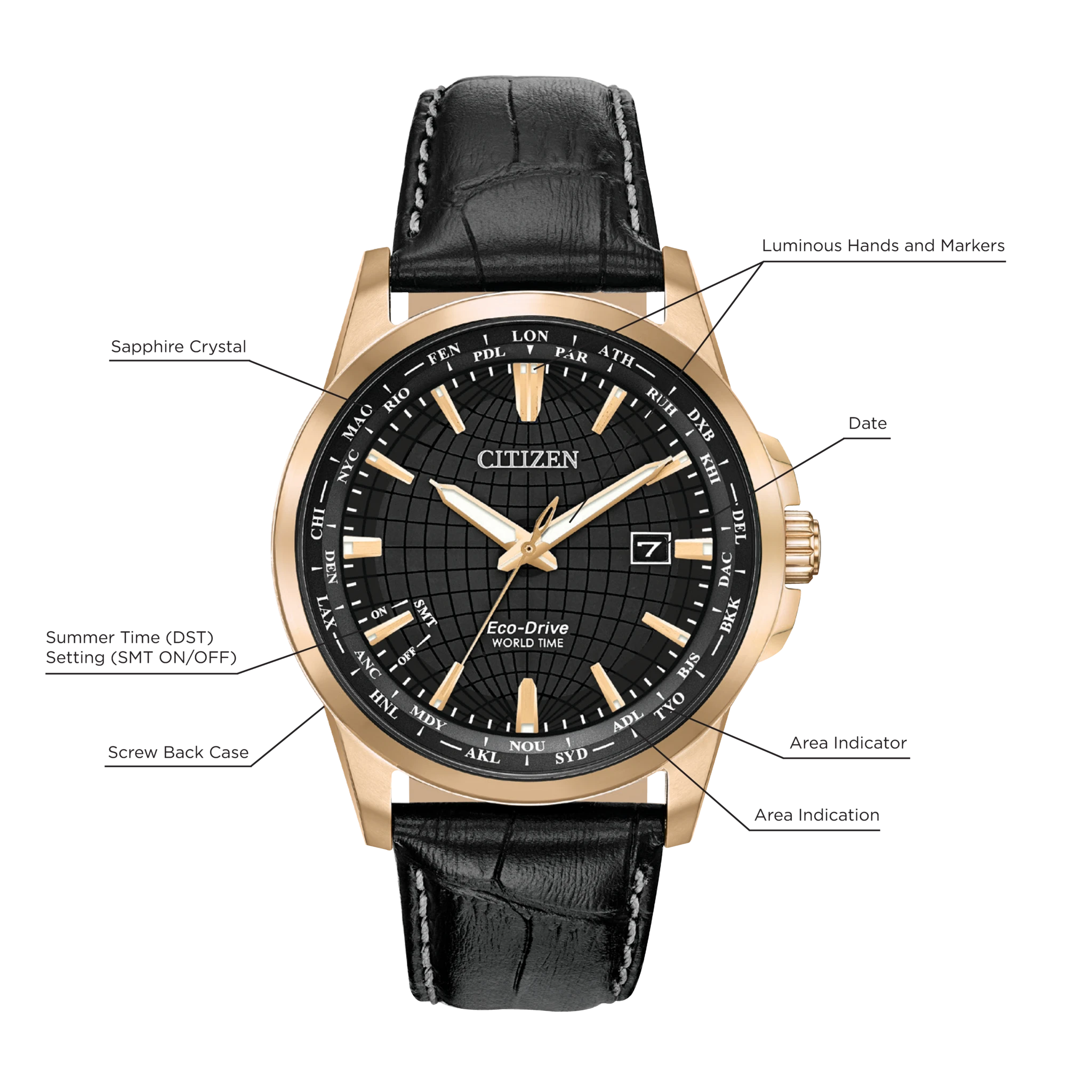 Citizen World Time Perpetual Eco-Drive Black Dial Watch | CITIZEN